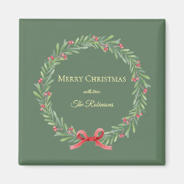 Imán Botanical Christmas Wreath Modern Script
