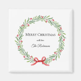 Imán Botanical Christmas Wreath Modern Script