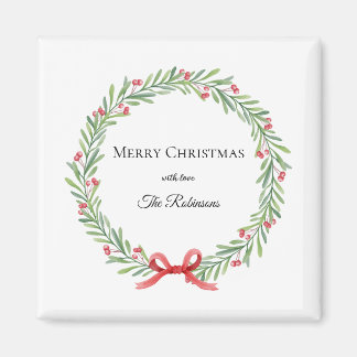 Imán Botanical Christmas Wreath Modern Script
