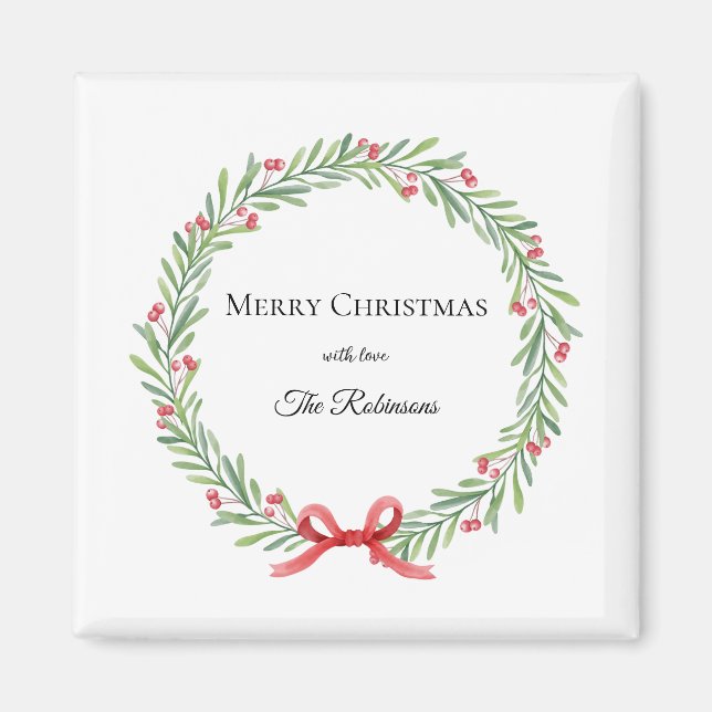 Imán Botanical Christmas Wreath Modern Script (Frente)
