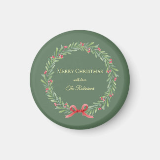 Imán Botanical Christmas Wreath Modern Script