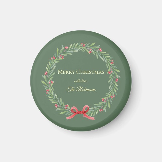 Imán Botanical Christmas Wreath Modern Script (Frente)
