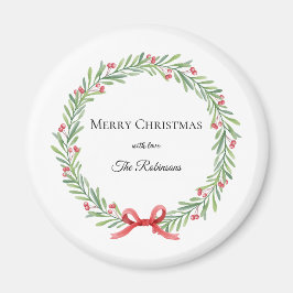 Imán Botanical Christmas Wreath Modern Script