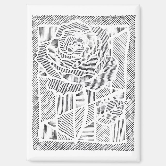 Imán Botánico de Rosa de Arte de Línea Geométrica  (Anverso)