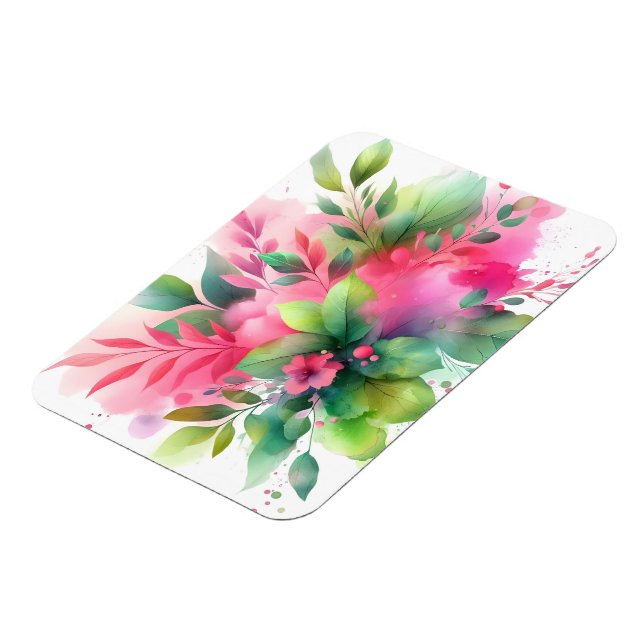 Imán Botánico Floral Acuarela Rosa Verde (Lado Izquierdo)