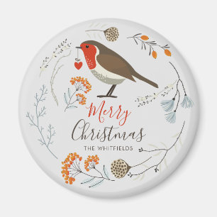Imán Botánico personalizado Robin Bird Navidad botánica