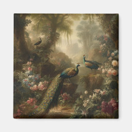 Imán Botánico: tres pavos reales en jardín inglés