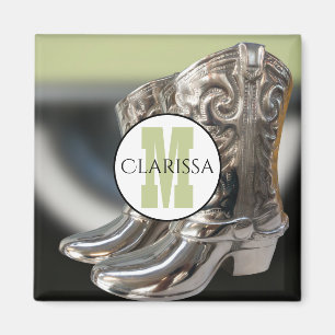 Imán Botas de vaquera plateadas personalizadas con mono