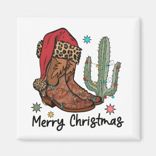 Imán Botas occidentales Santa Feliz Navidad Botas Navid