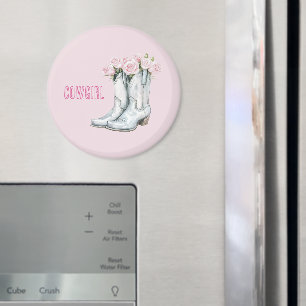 Imán Botas vaqueras plateadas con rosas rosadas bonitas