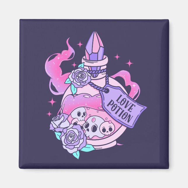 Imán Botella de Poción de Amor Cute Rosa Halloween Poti (Frente)
