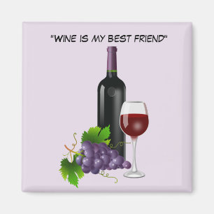 Imán Botella de vino animada con vidrio