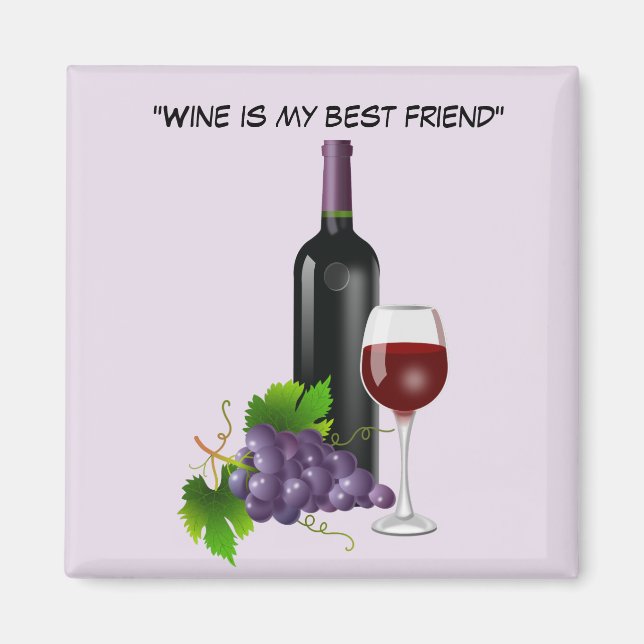 Imán Botella de vino animada con vidrio (Frente)