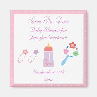 Imán Botella y rattle Pink Salven la fecha Baby Shower