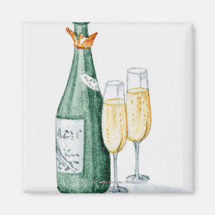 Imán Botellas de Champán y dos vidrios