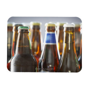 Imán Botellas de diversa cerveza en botella en estudio