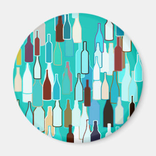 Imán Botellas de vino, multicolor, fondo turquesa