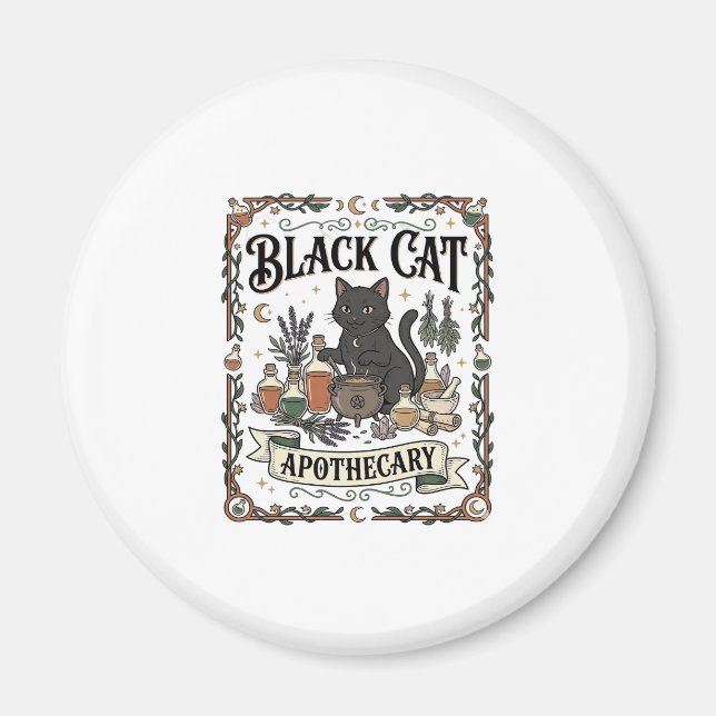 Imán Botica de Gato Negro Bruja Mística Apothecary  (Frente)