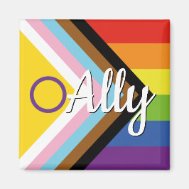 Imán botón Arcoiris del orgullo de progreso inclusivo i