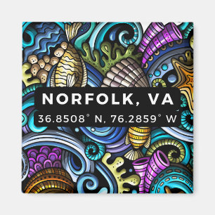 Imán botón - Coordenadas de Norfolk, VA