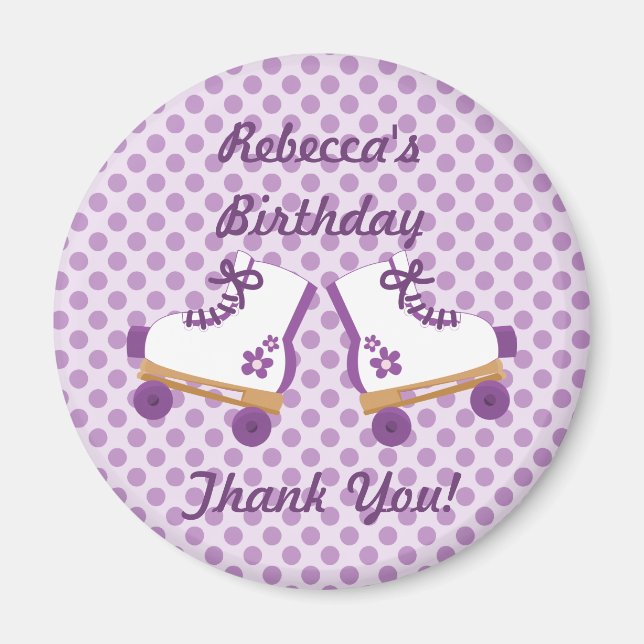 Imán botón Cumpleaños de Púrpura Dots Roller Skates (Frente)