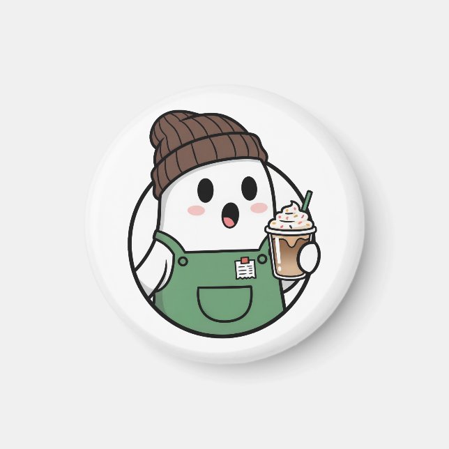 Imán Botón de café fantasma lindo (Frente)