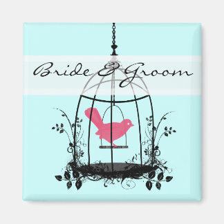 Imán Botón de insignia de Boda de novias y novias rosad