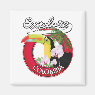 Imán botón Explorar el logotipo retro de Colombia