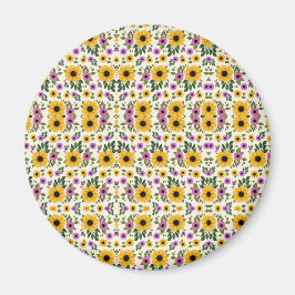 Imán Botón floral circular con amarillo vibrante