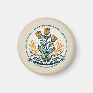 Imán botón Floral naranja