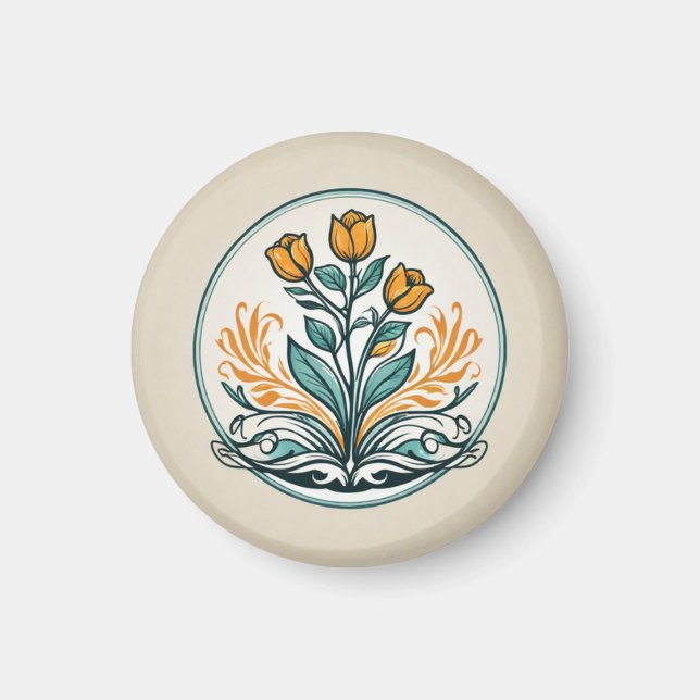 Imán botón Floral naranja (Frente)