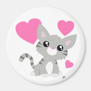 Imán botón Gray Kitty el día de San Valentín