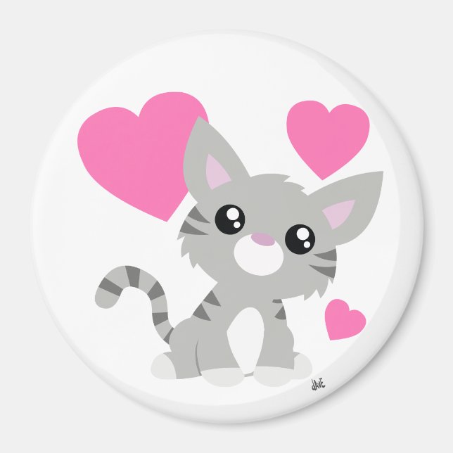 Imán botón Gray Kitty el día de San Valentín (Frente)