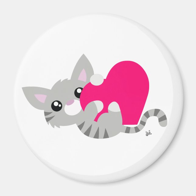 Imán botón Gray Kitty el día de San Valentín (Frente)