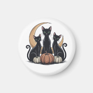 Imán Botón Halloween gótico de la Luna de los gatos neg