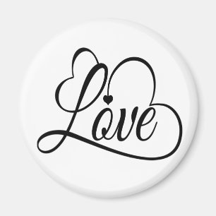 Imán Botón negro y blanco de amor y corazones