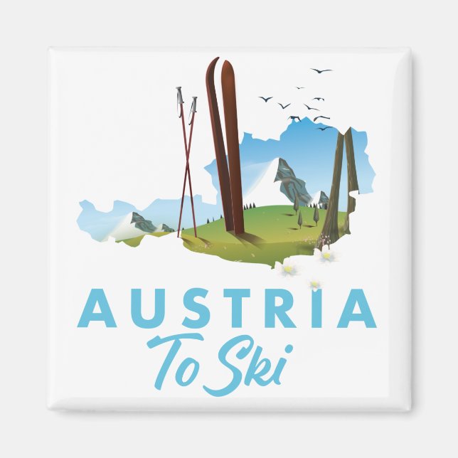 Imán botón poster de Austria para esquiar (Frente)