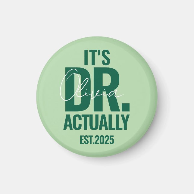 Imán Botón verde oscuro con nombre de Dr. personalizado (Frente)