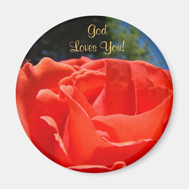 Imán Botones ¡Dios te ama! Rosa Roja Fe Bendiciones (Frente)