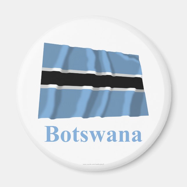 Imán Botswana ondeando la bandera con el nombre (Frente)