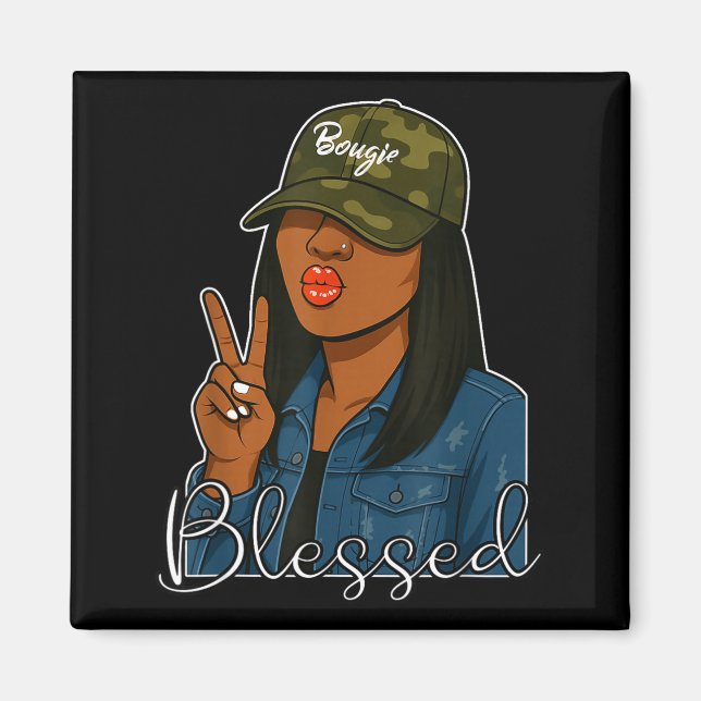 Imán Bougie Blessed Camo Hat Christian Black Woman  (Frente)