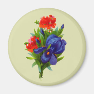 Imán Bouquet de flores de Iris azul vintage