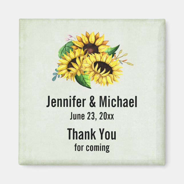 Imán Bouquet de girasol amarillo en Boda acuarela (Frente)