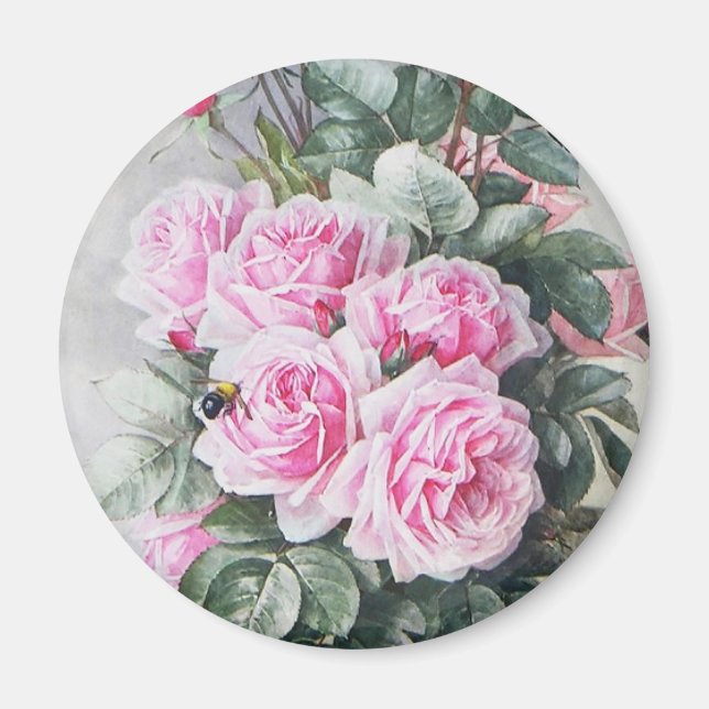 Imán Bouquet de rosas rosadas de época (Frente)