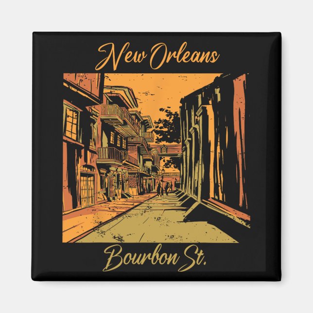 Imán Bourbon Street New Orleans Souvenir Louisiana Mard (Frente)