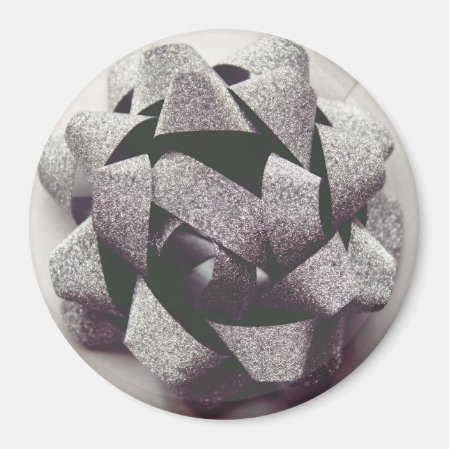 Imán Bow gris plateado presente arco fiesta (Frente)