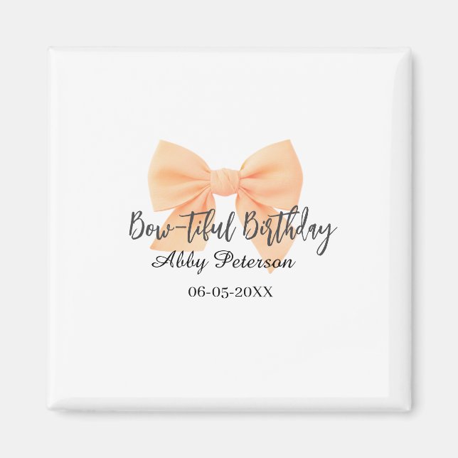 Imán Bow-tiful birthday orange bow name date simple pas (Frente)