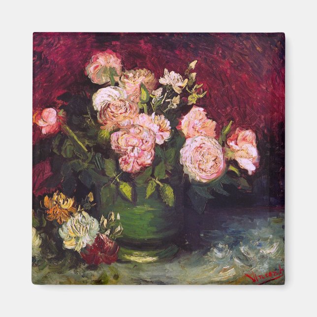 Imán Bowl con peonies y Rosas Van Gogh Bella Artes (Frente)