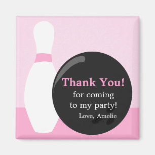 Imán Bowling Girl Birthday Party Thank You Magnet