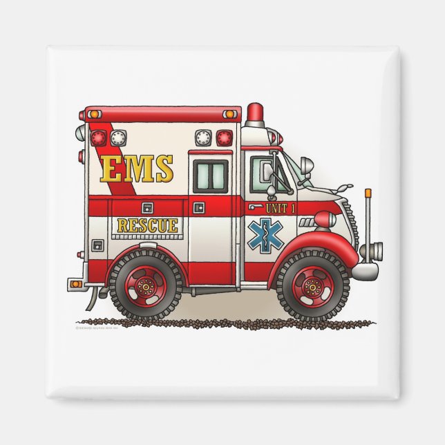 Imán Box Truck Ambulance Square Magnet (Frente)